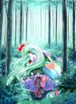  amamizu arms_behind_back ex-keine forest from_behind green_hair horns kamishirasawa_keine long_hair looking_back loose_socks nature red_eyes socks solo touhou 