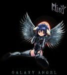  animal_ears blue_hair boots character_name cover galaxy_angel gothic judas_priest leotard metal mint_blancmanche parody short_hair thigh-highs thigh_boots thighhighs title_drop wings yellow_eyes 