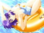  game_cg himuro_honoka inflatable_raft lying one-piece_swimsuit purple_eyes purple_hair short_hair swimsuit univ_~koi_hajimaru_yo~ violet_eyes water 