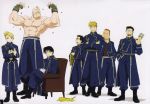  alex_luis_armstrong black_hair black_hayate blonde_hair cat chair cigarette dog everyone fabulous facial_hair fullmetal_alchemist gauntlets glasses gloves heymans_breda highres jean_havoc kain_fuery maes_hughes military military_uniform mustache orange_hair photo photo_(object) puppy riza_hawkeye roy_mustang scan sparkle uniform 