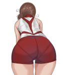  1girl ass bent_over brown_hair facing_away from_behind highres pantylines ponytail simple_background solo white_background yamano_rita 