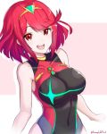 1girl bangs black_swimsuit breasts covered_navel earrings gem grimmelsdathird headpiece highres pyra_(xenoblade) jewelry large_breasts red_eyes redhead solo swept_bangs swimsuit tiara xenoblade_(series) xenoblade_2 