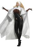  1girl belt black_footwear black_pants blonde_hair breasts brown_gloves cape concept_art full_body gloves high_heels highres hunting_era large_breasts leather looking_to_the_side pants realistic sangsoo_jeong simple_background solo standing white_background white_cape wimple 