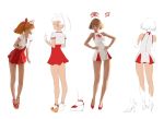  2girls bangs bow brown_hair concept_art hair_bow hands_on_hips hat high_heels highres hunting_era leaning_forward multiple_girls multiple_views nurse_cap platform_footwear red_skirt sangsoo_jeong short_hair short_sleeves simple_background sketch skirt standing 