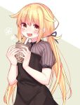  alternate_costume artist_request black_dress blonde_hair dress hair_flaps highres holding kantai_collection long_hair open_mouth satsuki_(kantai_collection) see-through sidelocks twintails two-tone_background yellow_eyes 