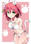  1girl :3 ahoge animal_ears bare_shoulders blush cat cat_cutout cat_ear_panties cat_ears cat_girl cat_lingerie cat_tail flower green_eyes hair_ornament hairclip highres hololive meme_attire navel panties pink_hair sakura_miko solo tagme tail thighs underwear virtual_youtuber zatu 