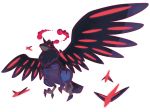  absurdres artist_request bird black_sclera claws closed_mouth clouds corviknight flying full_body gen_8_pokemon gigantamax glowing glowing_eyes highres huge_filesize no_humans official_art outline pokemon pokemon_(creature) pokemon_(game) pokemon_swsh red_eyes smoke solo transparent_background white_outline wings 