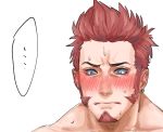  1boy bara beard blue_eyes blush brown_hair censored chest closed_mouth face facial_hair fate/grand_order fate_(series) looking_down male_focus muscle napoleon_bonaparte_(fate/grand_order) realmokouze solo sweatdrop white_background 