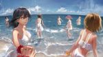  6+girls :d ahoge amagiri_(kantai_collection) asymmetrical_bangs ayanami_(kantai_collection) bangs bare_shoulders bikini black_hair blue_sky blush breasts brown_eyes brown_hair clouds day dress glasses grey_hair hair_between_eyes hair_bobbles hair_ornament hair_ribbon hairband holding_hands kantai_collection large_breasts long_hair looking_at_viewer lynchis multiple_girls oboro_(kantai_collection) open_mouth orange_hair outdoors parted_lips pink_hair ponytail pov ribbon sagiri_(kantai_collection) sazanami_(kantai_collection) scrunchie shikinami_(kantai_collection) short_hair side_ponytail silver_hair sky smile strapless strapless_dress swept_bangs swimsuit twintails ushio_(kantai_collection) very_long_hair violet_eyes wading white_bikini white_dress wrist_scrunchie 