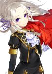  1girl blonde_hair blue_eyes cape cravat cute edelgard_von_hresvelgr_(fire_emblem) fire_emblem fire_emblem:_three_houses fire_emblem:_three_houses gloves hair_ornament hair_ribbon intelligent_systems koei_tecmo long_hair looking_at_viewer moe nintendo red_cape ribbon ringozaka_mariko simple_background smile solo super_smash_bros. uniform white_background 