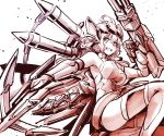 1girl ahoge bow_(weapon) breasts crossbow dual_wielding gatling_gun grin highres holding ishiyumi large_breasts limited_palette missile senki_zesshou_symphogear smile thigh-highs weapon white_background yukine_chris 