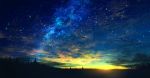  highres mks night night_sky no_humans original outdoors scenery silhouette sky star star_(sky) starry_sky sunrise tree 