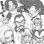  3girls 5boys android_18 animal annoyed black_hair black_ribbon blush braid bulma cape clenched_teeth close-up commentary_request copyright_name dragon_ball dragon_ball_(classic) dragon_ball_z embarrassed eyelashes face facial_hair fingernails frown full-face_blush greyscale half-closed_eyes hand_in_hair hand_on_own_chin highres looking_at_viewer looking_away looking_up monochrome multiple_boys multiple_girls mustache nervous object_on_head oolong open_mouth panties panties_on_head parted_lips piccolo pig pointy_ears ribbon serious short_hair simple_background single_braid son_gokuu spiky_hair sweatdrop tao_pai_pai teeth tkgsize translation_request turban twintails underwear upper_body v-shaped_eyebrows vegeta videl white_background white_panties 