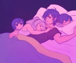  2boys 2girls bed blanket blue_hair chrom_(fire_emblem) dark_background family father_and_daughter father_and_son fire_emblem fire_emblem_awakening hollyfig husband_and_wife lucina morgan_(fire_emblem) morgan_(fire_emblem)_(male) mother_and_daughter mother_and_son multiple_boys multiple_girls pillow robin_(fire_emblem) robin_(fire_emblem)_(female) short_hair silver_hair sleeping 