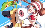  1girl absurdres blue_eyes breasts brown_hair danfer3 double_bun hair_bun highres large_breasts low_twintails mei_(pokemon) pantyhose pokemon pokemon_(game) shorts twintails visor_cap 