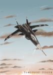  aircraft airplane artist_name clouds commentary_request dusk highres inoue_tomonori jet military military_vehicle no_humans original red_star sky su-47_berkut sun 