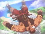  1boy absurdres arm_hair armor bara beard body_hair breastplate chest chest_hair dobito_mn facial_hair fate/grand_order fate/zero fate_(series) giant highres male_focus muscle nose_bubble pectorals redhead rider_(fate/zero) sandals sleeping solo 