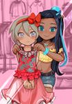  2girls blush buchi0122 dark_skin highres long_hair midriff multiple_girls navel pokemon pokemon_(game) pokemon_swsh rurina_(pokemon) saitou_(pokemon) short_hair 