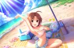  ahoge armpits bikini brown_hair idolmaster_cinderella_girls_starlight_stage red_eyes saitou_youko short_hair smile 