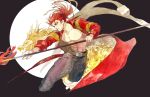  1boy chinese_clothes dragon fate/extra fate/grand_order fate_(series) highres li_shuwen_(fate) li_shuwen_(fate/grand_order) male_focus polearm ponytail redhead solo spear totocosakana traditional_media watercolor_(medium) weapon 