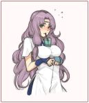  1girl blush bubble_tea bubble_tea_challenge circlet cup disposable_cup drinking drinking_straw fire_emblem fire_emblem:_the_blazing_blade florina green_eyes highres long_hair purple_hair ritence short_sleeves simple_background solo upper_body white_background 