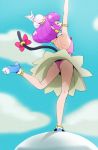  1girl ^_^ arms_up ass bare_back blue_footwear blue_sky cat_tail closed_eyes clouds day double_bun from_behind gloves haruyama_kazunori mao_(precure) open_mouth panties pink_hair pink_panties precure short_hair sky solo star_twinkle_precure tail underwear white_gloves yuni_(precure) 