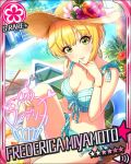  bikini blonde_hair blush character_name green_eyes hat idolmaster idolmaster_cinderella_girls miyamoto_frederica short_hair stars 