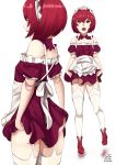  1girl android ass dorothy_haze frills garter_straps jayceaua looking_at_viewer looking_to_the_side maid maid_headdress multiple_views open_mouth red_eyes red_skirt redhead robot_joints short_hair skirt skirt_lift solo thigh-highs twitter_username va-11_hall-a white_legwear 