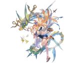  1girl :d alpha_transparency ass bag bangs blonde_hair blue_flower blue_swimsuit blush cagliostro_(granblue_fantasy) eyewear_on_head fish flower full_body granblue_fantasy hair_flower hair_ornament handbag heart heart-shaped_eyewear long_hair looking_at_viewer minaba_hideo official_art one-piece_swimsuit open_mouth sandals smile solo sunglasses swimsuit thigh_strap transparent_background violet_eyes white_flower 