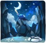  artsy-theo boulder broken_mask cape cliff clouds flower frown grass kirby&#039;s_star_stacker kirby_(series) meta_knight moon signature sky star_(sky) starry_sky sword weapon 
