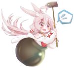  1girl ahoge animal_ear_fluff animal_ears camisole choker commentary_request flying_sweatdrops getting_over_it hair_ornament hairclip hammer highres jacket long_hair low_twintails off_shoulder open_mouth pink_hair pot rabbit_ears red_camisole simple_background solo spoken_sweatdrop sweatdrop tanikake_yoku tears tomari_mari tomari_mari_channel twintails very_long_hair virtual_youtuber white_background white_jacket 