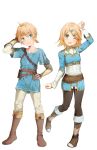  1boy 1girl alternate_costume alternate_hairstyle blonde_hair blue_eyes brother_and_sister costume_switch crypton_future_media human kagamine_len kagamine_rin link link_(cosplay) looking_at_viewer nintendo nintendo_ead one_eye_closed princess_zelda princess_zelda_(cosplay) sega short_hair siblings simple_background super_smash_bros. the_legend_of_zelda the_legend_of_zelda:_breath_of_the_wild tomboy tunic tutu_(23333hhh) twins vocaloid wink yamaha_(company) zelda_no_densetsu 