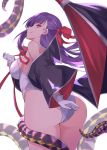  100 1girl ass bb_(fate)_(all) bb_(swimsuit_mooncancer)_(fate) bow breasts fate/grand_order fate_(series) from_behind gloves hair_bow large_breasts leotard long_hair purple_hair red_eyes tentacles tongue tongue_out white_background white_gloves wide_sleeves 