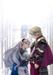  1boy 1girl armored_boots blonde_hair boots brother_and_sister cape corrin_(fire_emblem) corrin_(fire_emblem)_(female) elbow_gloves fire_emblem fire_emblem_fates gauntlets gloves kero_sweet long_hair pointy_ears red_eyes siblings tiara white_hair xander_(fire_emblem) 