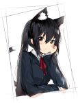  1girl :&lt; animal_ear_fluff animal_ears black_hair black_shirt brown_eyes buttons cat_ears cat_girl cat_tail closed_mouth commentary_request extra_ears highres k-on! kyoto_animation long_hair long_sleeves looking_at_viewer nakano_azusa neck_ribbon red_neckwear ribbon school_uniform shirt sidelocks silver_(chenwen) solo tail twintails undershirt upper_body wing_collar 