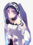  1girl bare_shoulders blush choker euryale fate/grand_order fate/hollow_ataraxia fate_(series) female_focus hajime_(hajime-ill-1st) hands_on_hips highres lace lace_choker looking_at_viewer maid_headdress purple_hair smile solo thighs twintails type-moon violet_eyes white_background 