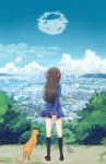  arms_behind_back black_legwear blue_shirt blue_skirt blue_sky bow brown_footwear brown_hair building cat cityscape clouds day facing_away fruits_basket hair_bow highres honda_tooru kneehighs long_hair lord_ezyn outdoors pink_bow rat scenery school_uniform shirt skirt sky skyscraper souma_kyou souma_yuki tree very_long_hair 