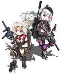  2girls assault_rifle backpack bag boots bullpup cellphone drone exoskeleton fatkewell flip_phone girls_frontline gloves grin gun highres kriss_vector mdr_(girls_frontline) multiple_girls phone rifle smile submachine_gun tactical_clothes tom_clancy&#039;s_the_division_2 vector_(girls_frontline) weapon 