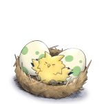  bird blush claws closed_eyes egg full_body gen_1_pokemon highres kashiwa_(3920kashiwa) legendary_pokemon light_blush nest no_humans pokemon pokemon_(creature) simple_background sitting solo white_background zapdos 