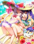  2girls :3 :d a-1_pictures adorable all_fours animal_ears arm_strap backless_swimsuit barefoot beach bikini blue_flower blue_hair bow breasts brown_eyes cat_ears cat_tail charle_(fairy_tail) closed_mouth cute fairy_tail floating_hair flower gijinka green_bikini hair_between_eyes hair_bow hat hat_bow hat_flower highres kodansha long_hair looking_at_viewer multiple_girls open_mouth outdoors personification pink_bow pink_swimsuit purple_bow purple_flower red_bow shiny shiny_hair silver_hair small_breasts smile sparkle straw_hat summer sun_hat swimsuit tail tail_bow thighlet twintails very_long_hair wendy_marvell yellow_headwear 