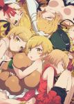  5girls back bakemonogatari bangs bare_shoulders barefoot blonde_hair blush blush_stickers breasts elbow_gloves gloves helmet kiss-shot_acerola-orion_heart-under-blade kizumonogatari long_hair looking_at_viewer monogatari_(series) multiple_girls nisemonogatari ogipote open_mouth oshino_shinobu pointy_ears red_gloves shorts sleeping stuffed_toy thumb_sucking white_gloves yawning yellow_eyes 