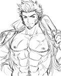  1boy abs bara beard bunkichi_(bun005) chest closed_mouth epaulettes face facial_hair fate/grand_order fate_(series) jacket male_focus muscle napoleon_bonaparte_(fate/grand_order) navel nipples open_clothes open_jacket pectorals scar sketch smile smirk solo upper_body 