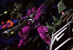  absurdres asteroid beam_cannon energy_cannon firing geara_zulu glowing glowing_eye gun gundam gundam_unicorn highres mecha no_humans official_art pink_eyes space spikes star_(sky) weapon 