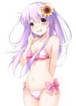  1girl blush bow_bikini breasts d-pad d-pad_hair_ornament doria_(5073726) hair_between_eyes hair_ornament long_hair looking_at_viewer medium_breasts navel nepgear neptune_(series) purple_hair simple_background solo swimsuit very_long_hair violet_eyes white_background 