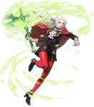  1girl ankle_boots black_dress black_footwear boots cape dress edelgard_von_hresvelgr_(fire_emblem) fire_emblem fire_emblem:_three_houses fire_emblem_heroes full_body gloves high_heel_boots high_heels highres long_hair long_sleeves pantyhose red_cape red_legwear short_dress solo suda_ayaka transparent_background white_gloves 