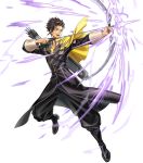  1boy arrow bangs black_footwear black_pants boots bow_(weapon) cape claude_von_regan_(fire_emblem) dark_skin fire_emblem fire_emblem:_three_houses fire_emblem_heroes full_body highres ipev long_sleeves male_focus official_art pants quiver short_hair solo tied_hair transparent_background weapon 