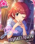  anzai_miyako blue_eyes blush character_name dress idolmaster idolmaster_cinderella_girls redhead short_hair smile stars wink 