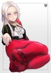  1girl barefoot battoart blonde_hair blue_eyes cape cravat edelgard_von_hresvelgr_(fire_emblem) fire_emblem fire_emblem:_three_houses fire_emblem:_three_houses fire_emblem_heroes gloves hair_ornament hair_ribbon highres intelligent_systems long_hair looking_at_viewer nintendo pantyhose red_cape ribbon simple_background smile solo super_smash_bros. uniform white_background 