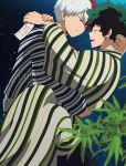  2boys absurdres boku_no_hero_academia highres hug japanese_clothes kimono liusyss midoriya_izuku multicolored_hair multiple_boys night night_sky sky tanabata todoroki_shouto two-tone_hair yukata 