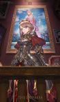  1girl armor blonde_hair blue_eyes box_(hotpppink) breastplate breasts crown gauntlets highres looking_at_viewer original portrait_(object) solo 